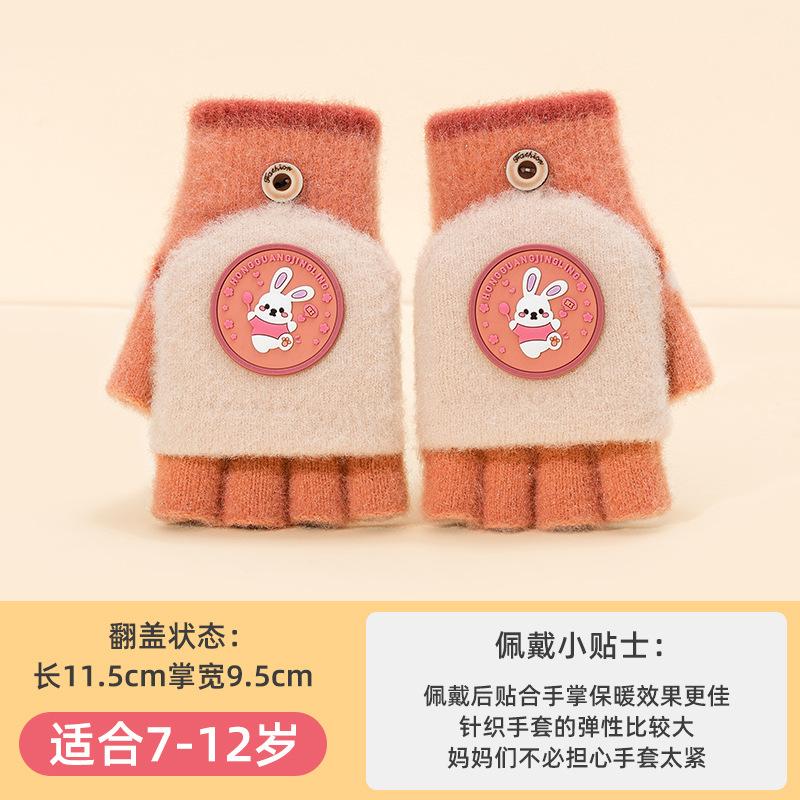 Autumn and Winter Warm and Cold Half Finger Flip Cartoon Crocodile Boy Baby Mink Velvet Primary School Students Writing Children's Gloves