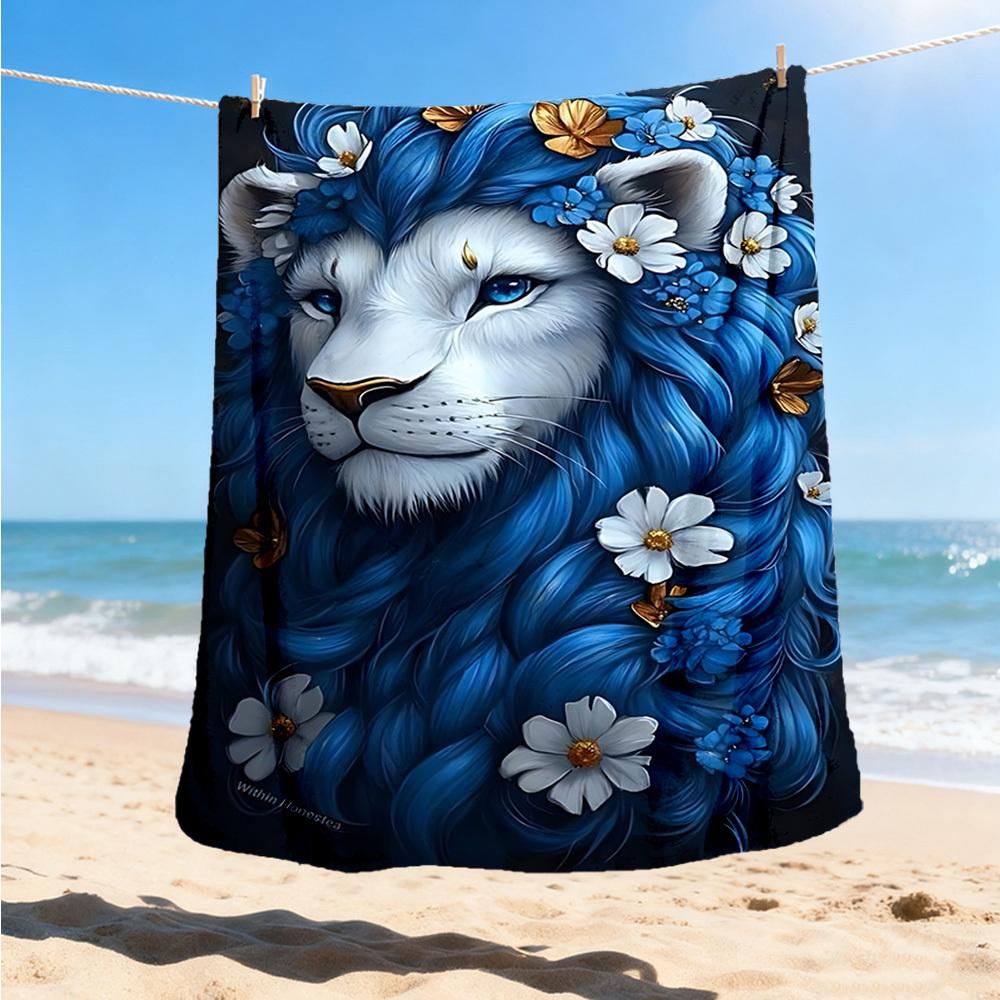 1pc Lion Floral Artwork Throw Blanket Polyester Fiber, Lightweight Flannel, Soft & Warm, All Season Use for Outdoor, Camping Digital Print