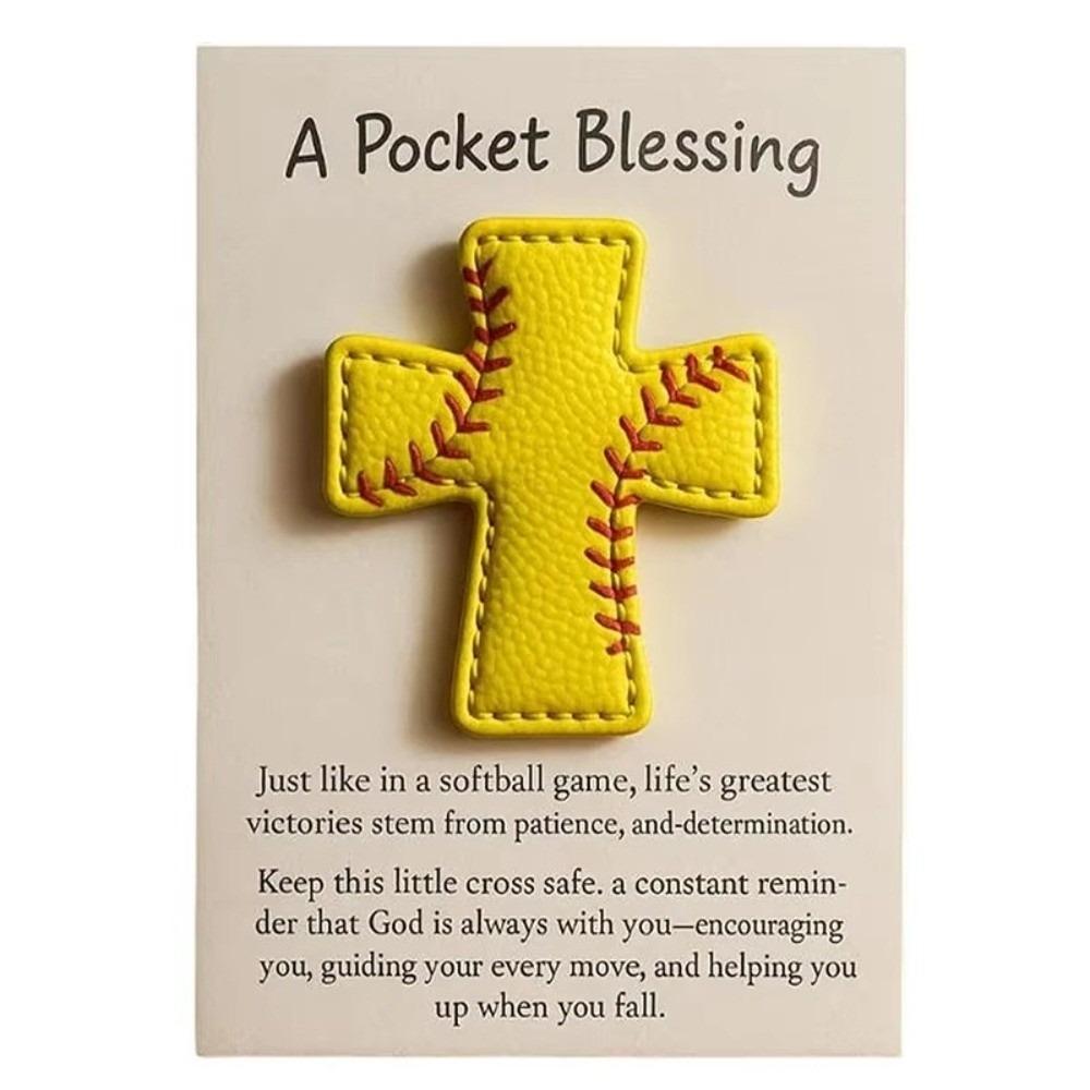 

Handmade Cross Pocket Blessing DIY Craft Card Softball Cross Edition Relieve Stress Pocket-Sized Handcrafted Comfort Cross жовтий