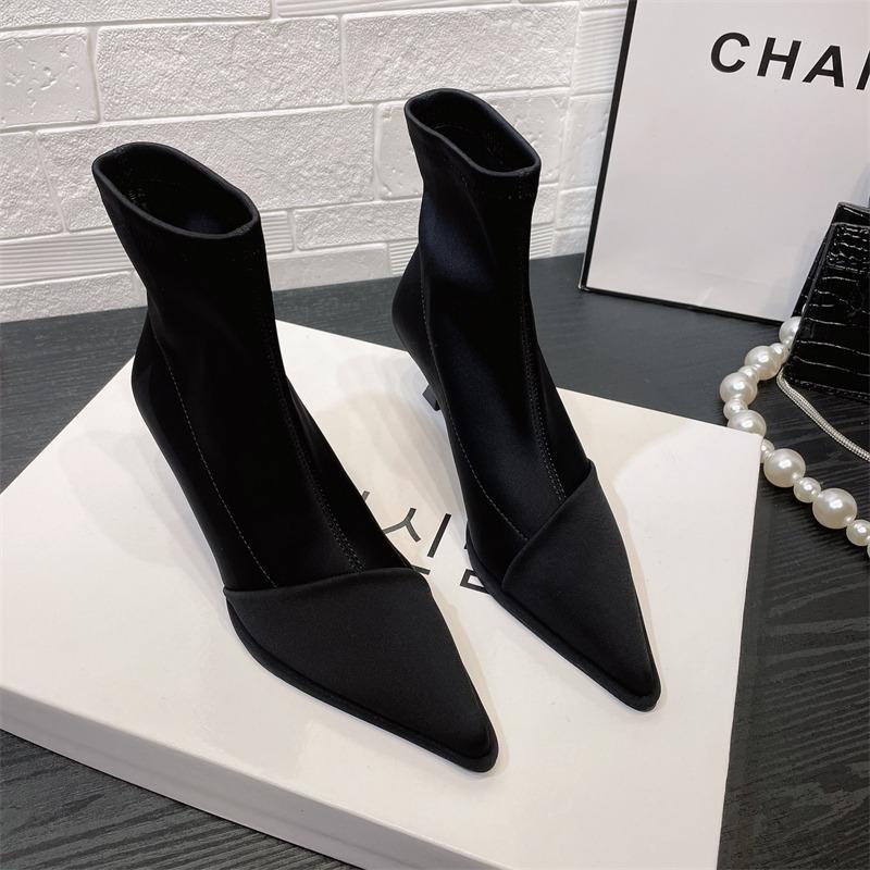 Hot Sale Ladies Shoes Ankle Women's Boots Elegant Modern Boots Women Pointed Toe Thin Heels Slip On Outdoor Shoes Women