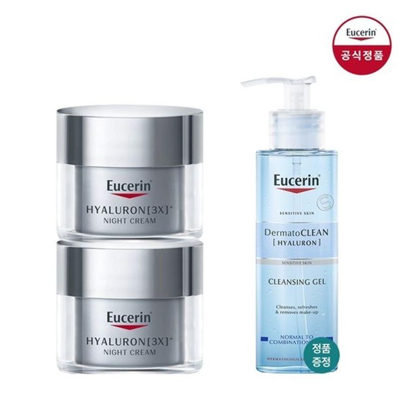 Eucerin Hyaluronic 3X Night Cream 50ml Double Pack Dermato Clean Refreshing Cleansing Gel 200ml