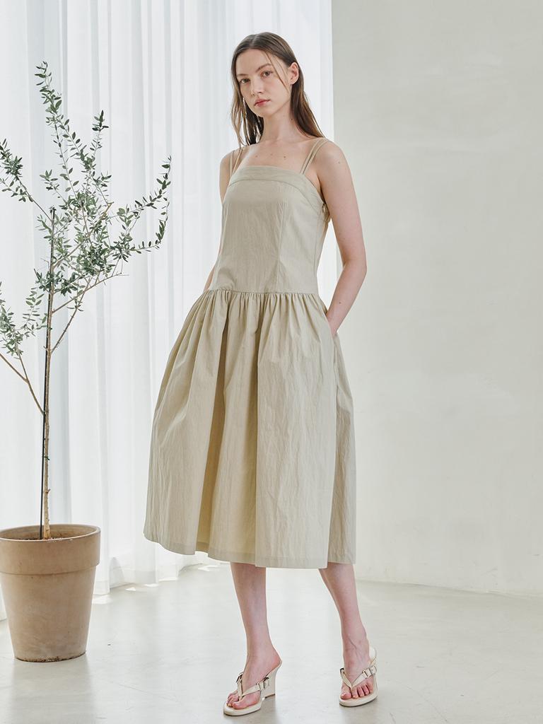 NOUVE Bustier Low Waist Shirring Dress - Beige