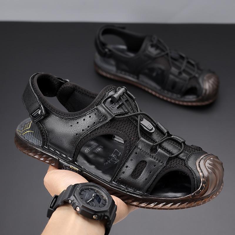 Sandals Men's Leather Baotou Casual Beach Shoes Men's Summer Outdoor Sports River Tracking Cool Slippers Non-slip Men's Shoes