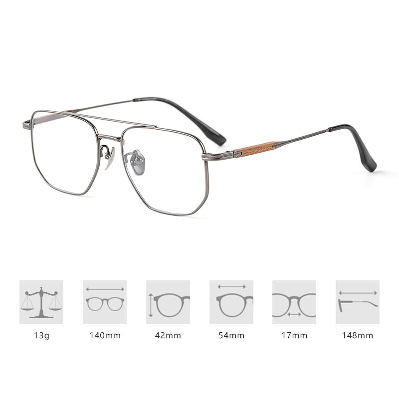 Pure Titanium Frame Sandalwood Inlaid Temple Pilot Double Beams Glasses Big Size Ultra Light  Frame Men's And Women's Eyewear