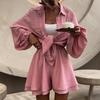 Trajes cortos con cuello POLO de manga larga con estampado de Color sólido informal a la moda para mujer