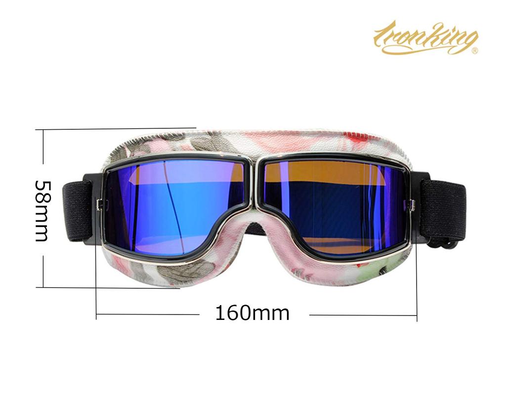 [IronKing] Retro Motorradbrille PC-Linse Mehrzweck Winddicht Sanddicht Antibeschlag UV-Schutz Outdoor Sportbrille T-13 (Blaues Glas)