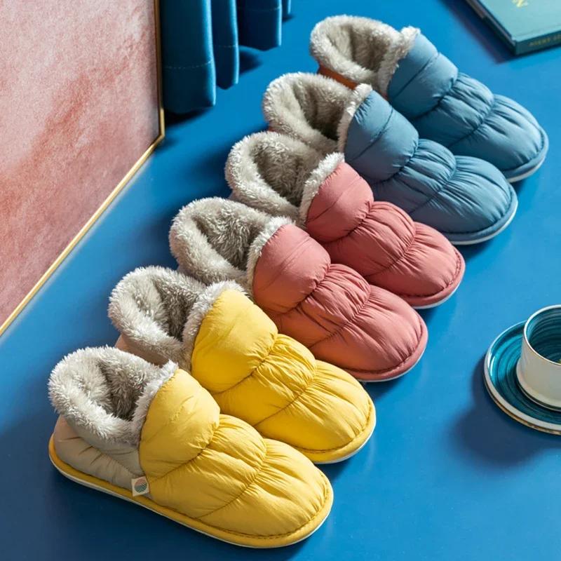 Fashion Rimocy 2025 Winter Warm Home Slippers Women Plush Waterproof Cotton Foot Slipper Female Indoor Outdoor Flat Couple Shoes Woman