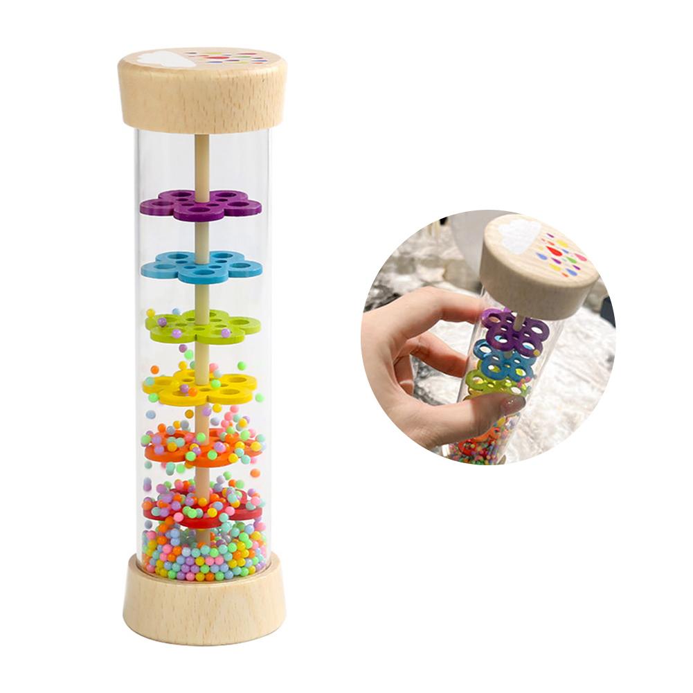 Rain Maker with Metal Balls Wood Plastic Tube Early Music Education Toys Sensory Auditory Musical Instrument for Kids Children