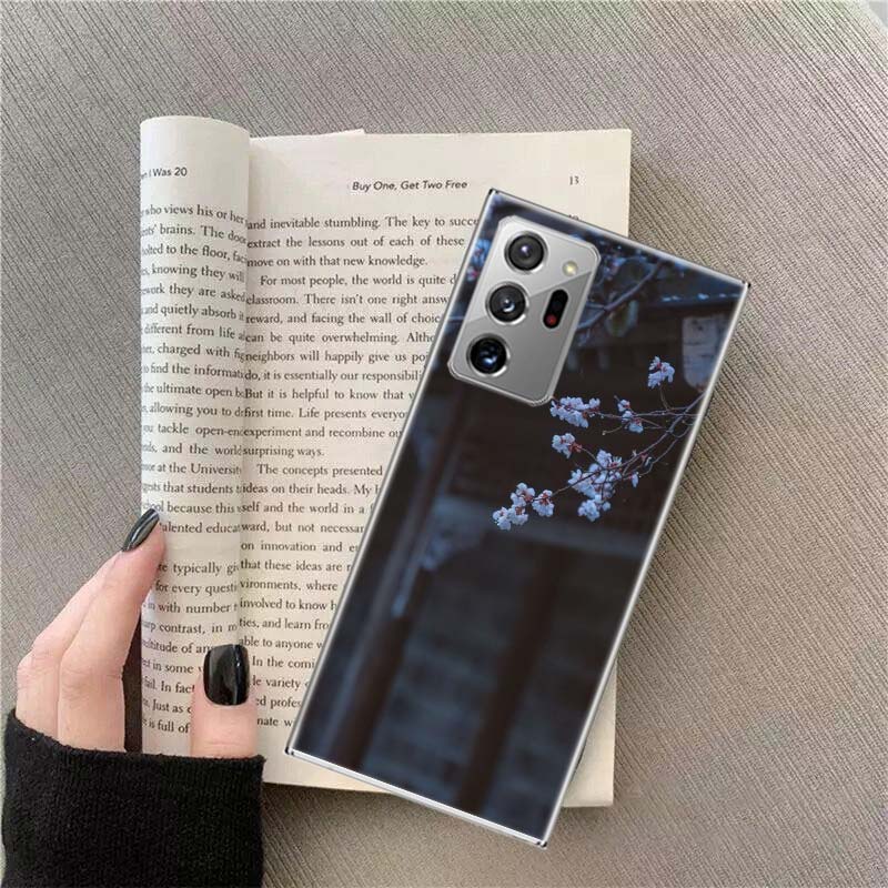 Snowy Peach Blossom Tree In Front of the House Phone Case For Samsung Galaxy S25 Edge S24 S23 FE S22 S26 Ultra S21 S20 S10 Plus