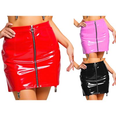 Womens Bodycon PU Skirt Floral Lace Patchwork Lace Up Clubwear Mini Skirt