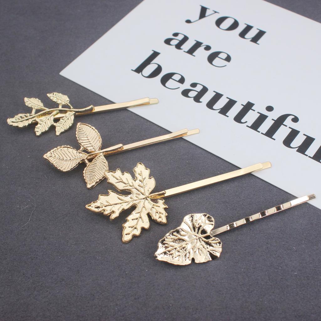 2PCS Metal Vintage Hair Pin Clip for Women/Girl Headwear Gold Color Leave Hairpins Barrettes Styling Hair Accessories Gifts