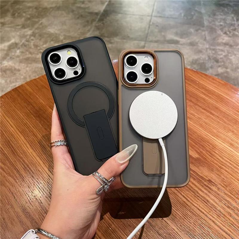 For iPhone 16 Pro Max Luxury Magsafe Magnetic Holder Stand Color Frame Phone Case For iPhone 11 12 13 14 15Plus Protective Cover