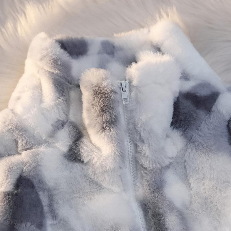 Thick Lambswool Warm Tie-dye Fashionable Loose Jacket for Women