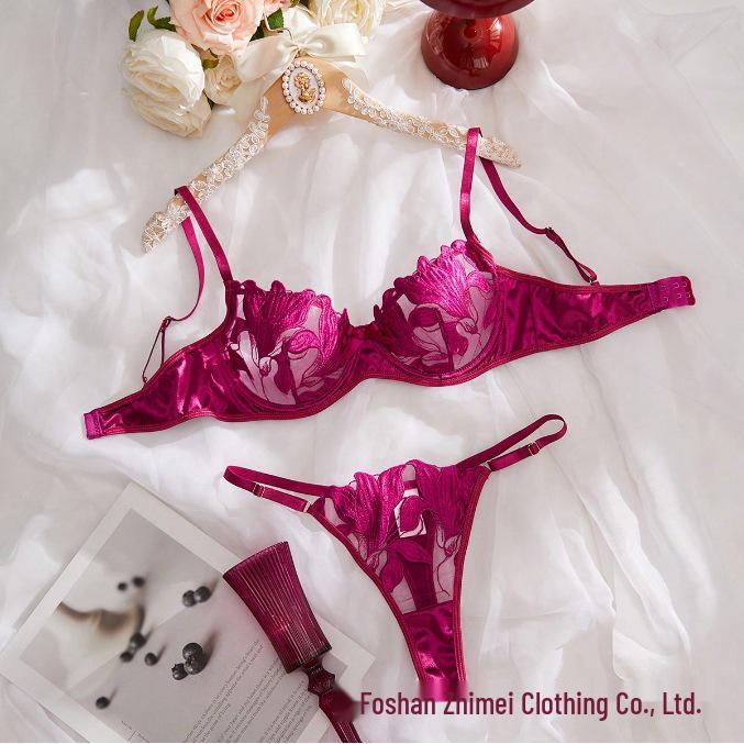Set di Lingerie Ricamata Floreale Europea e Americana - Reggiseno Sexy Erotico da Donna