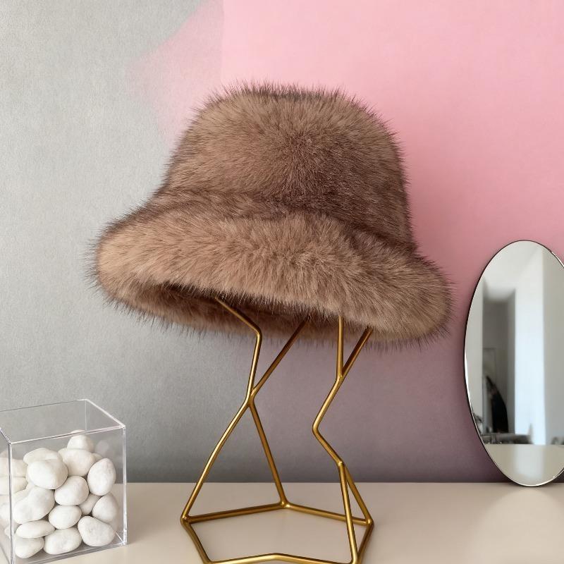 Fashion Autumn and Winter Thickened for Warmth Plush Fisherman Hat Women Windproof Ear Protection Big Eave Dome Bucket Hat