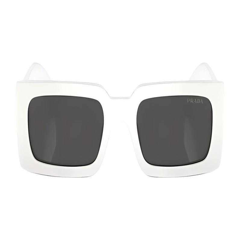Prada Temple Logo Acetate Acetyl Rectangular Sunglasses Unisex Couple Style White white 52