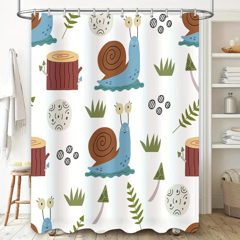 Snail Bathroom Shower Curtain Decorative Pattern Waterproof Polyester Modern Home Decoration