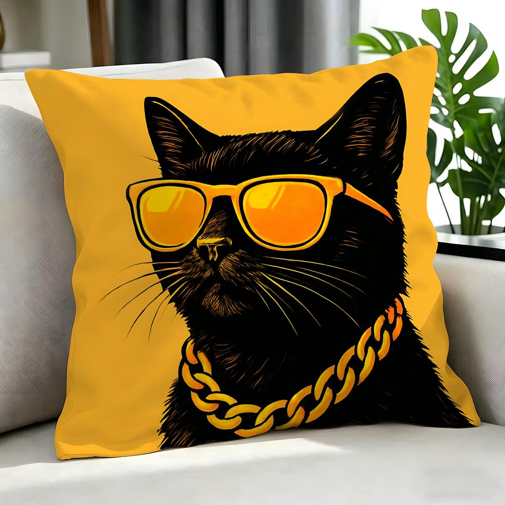 Cute A Cat With Glasses Cushion Cover Cushion Cover Set 4Pcs 50X50 45X45 40X40 Pillowcase Decorative Sofa Home Decor