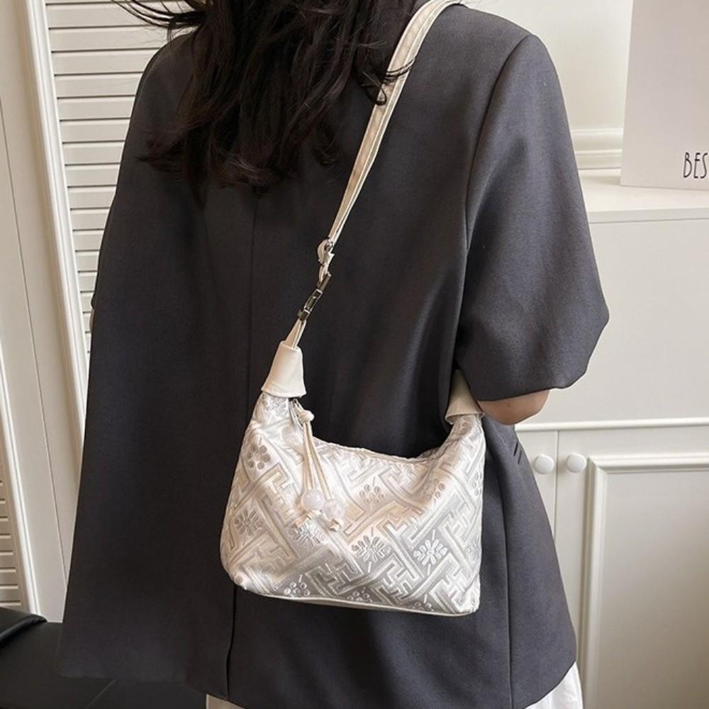 Zipper Closure Chinese Style Embroidery Handbag Elegant Dumpling Bag Ladies Shoulder Bag Girl Use