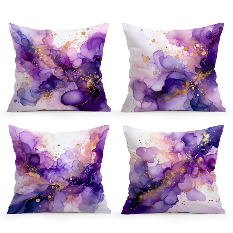 Purple Gold Foil Blending Cushions Pillowcase Printed Polyester 45X45Cm Throw Pillow Cover Decorative Sofa Cushion Pillowslip