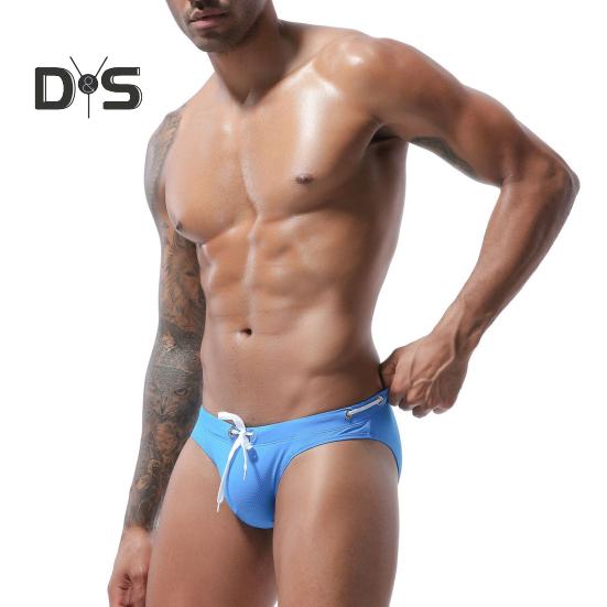 Slip de înot de vară pentru bărbați, cu talie joasă, cu design cu șnur, costum de baie cu uscare rapidă, cu talie reglabilă