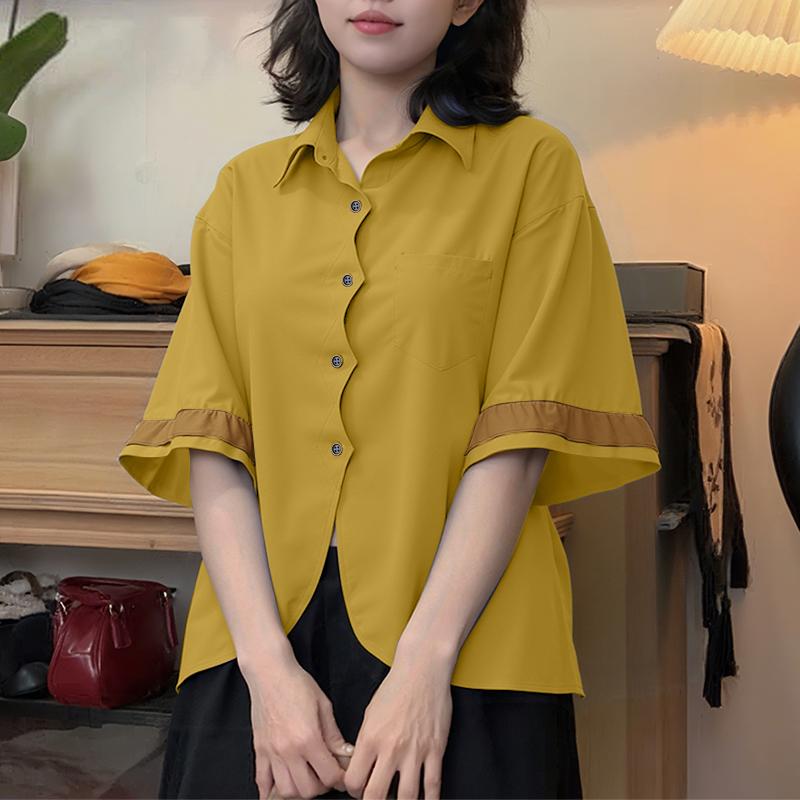 

ZANZEA Женская классическая блузка с коротким рукавом на лето 5XL жёлтый