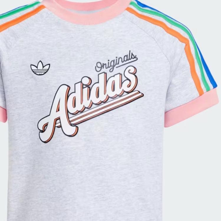 adidas Originals Casual Sports Set T-Shirt Set 3-Stripes Shorts Comfortable Fashion Simple Versatile 2-Piece Kids Sets White Pink JC5884