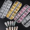 12 Grids Mini Silver Gold Nail Art Rhinestones Mixed Flatback Crystal Nail Gems Charms Shining Diamond Glass Stone Nail Decor
