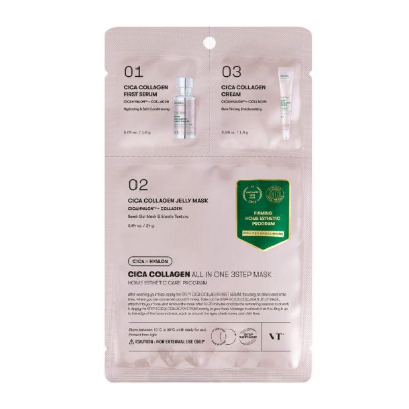 VT Cosmetics Cica Collagen All-In-One 3-Step Mask 25.5g x 10ea – Soothing & Firming Skincare Mask Set