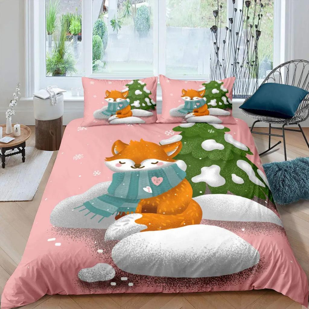Bettbezug Tiere Cartoon Eichhörnchen Frühlingswiese Wald Fauna Schlafzimmer Dekorativ für Kinder Jungen Mädchen Geschenk Queen Size