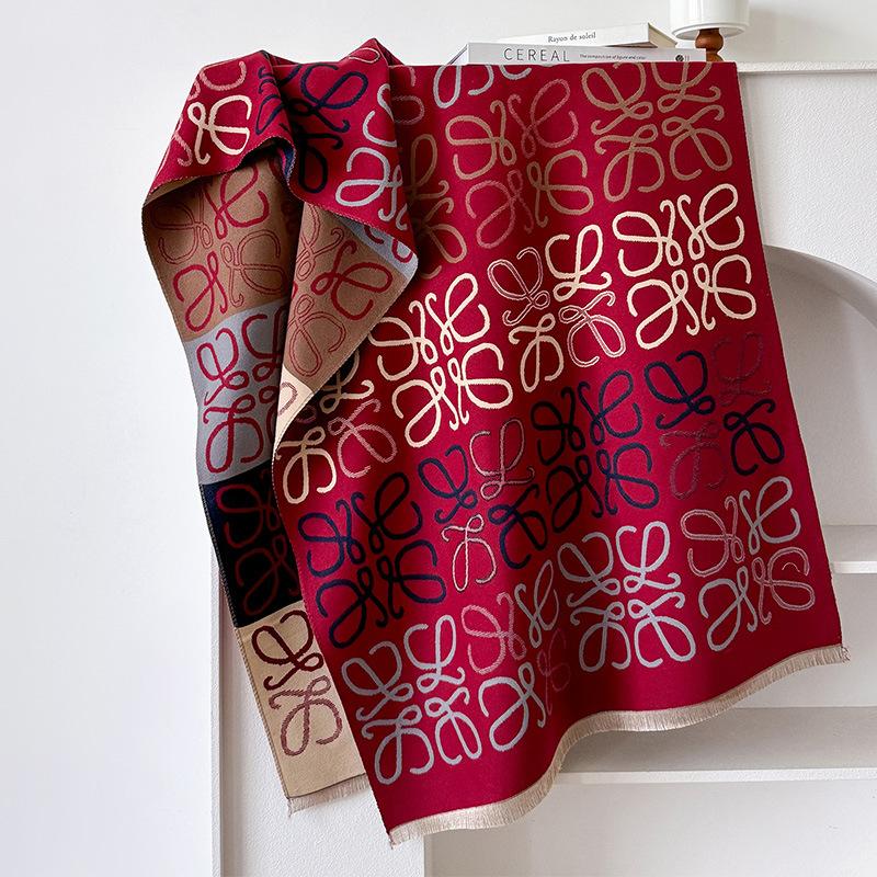 

Осенне-зимний шарф с линейным узором, женский теплый квадратный шарф в цветовой гамме, имитация кашемира, двусторонний жаккардовый платок для кондиционера 180