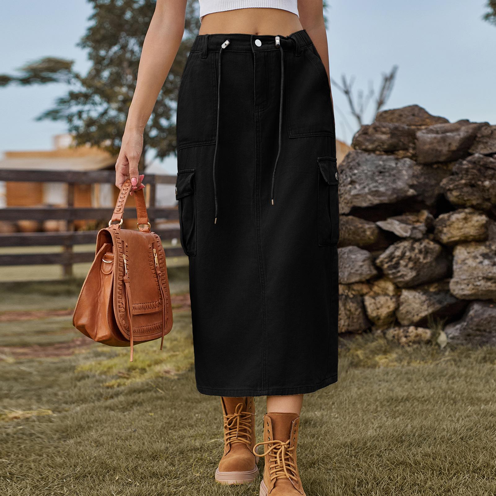 

Повседневная джинсовая юбка карго со шнуровкой 2XL чёрный