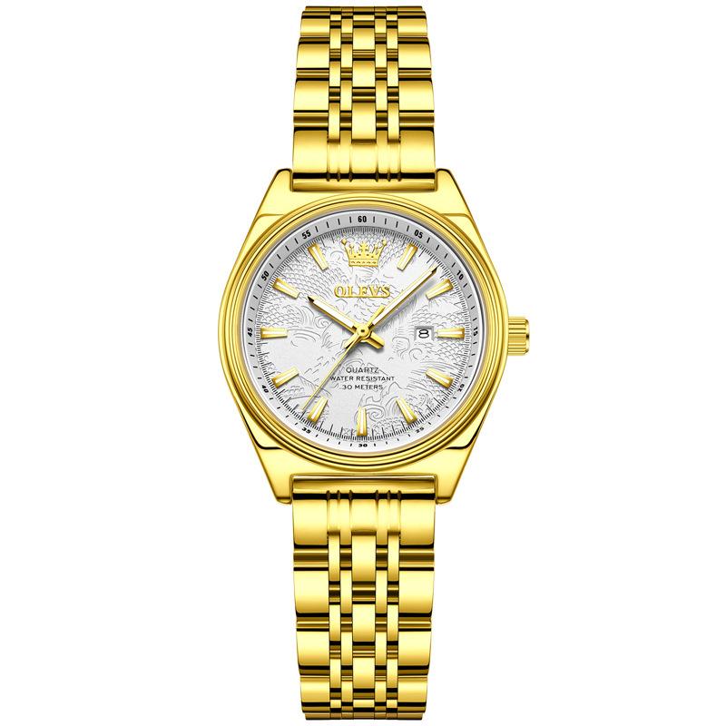 OLEVS Women's Quartz Watch Luxury Gold Casual Stainless Steel Strap Waterproof Luminous Elegant Ladies Business Watches