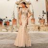 Plus-Size Bridesmaid Evening Gown with Sequins, Mesh, Mermaid Silhouette, Slim Fit, Suitable for Banquets, Performances, and Hosting, Long Dress