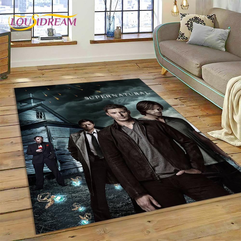 Alfombra Alfombrilla 3D SPN Más Reciente Sobrenatural Dean Sam para Sala de Estar Dormitorio Decoración del Hogar, Alfombrilla Antideslizante Decoración para Sofá Felpudo