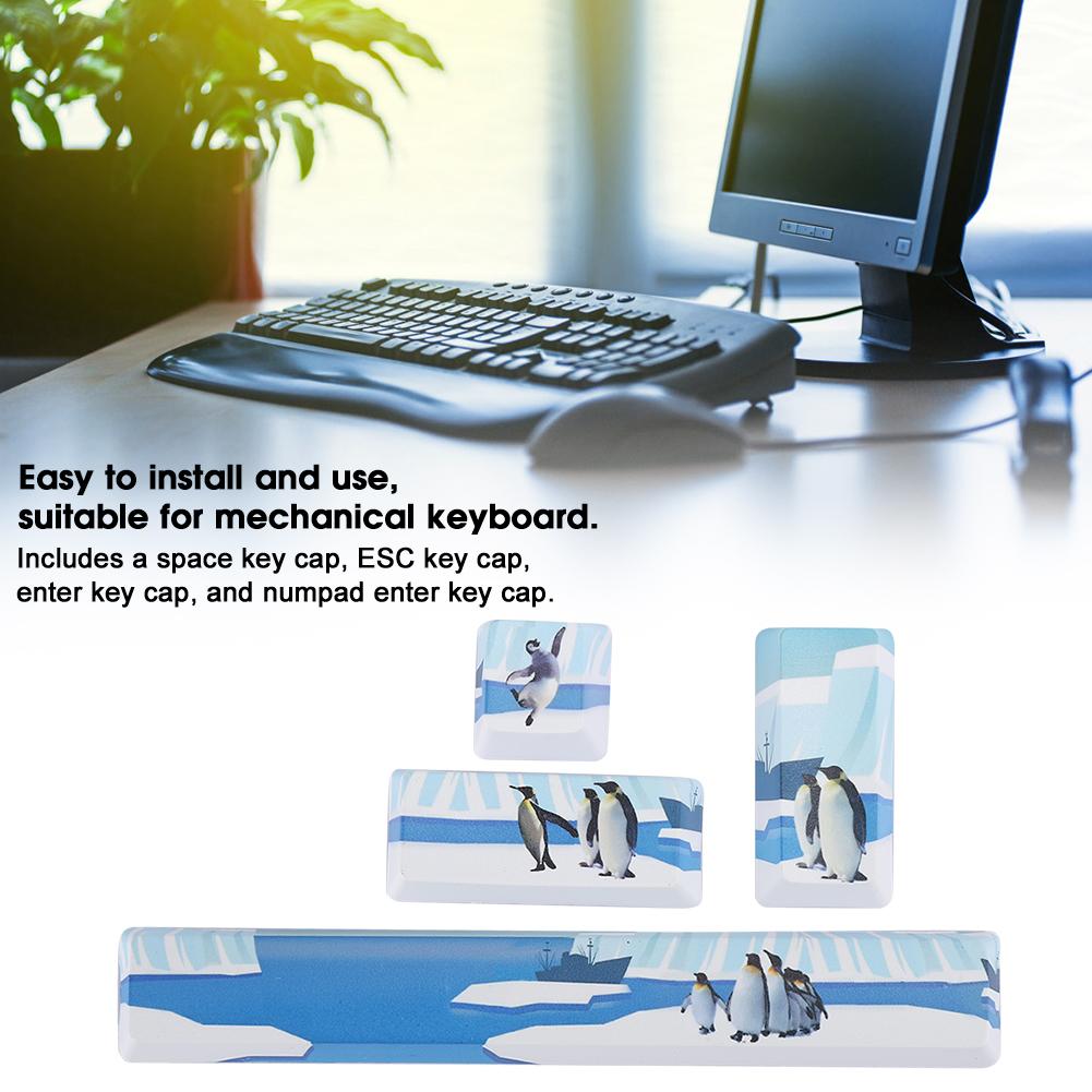 Penguins Pattern Keycaps Kit SpaceEScEnterNumpad Enter Key Cap for Mechanical Keyboard(Penguins Pattern, 4Pcs )