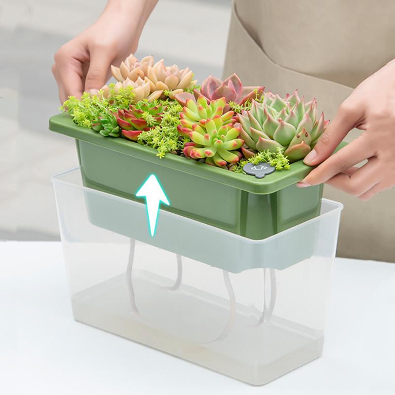 Self Watering Planter Flower Pot Lazy Flower Pot Automatic Water-Absorbing Flowerpot Double Layer Plastic Balcony Planter