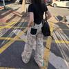 High Street Retro Tie Dye Printed Loose Wide Leg Pants for Women Autumn High Waist Straight Casual Pants Woman Elegant Fashion Ladies Trousers 25109