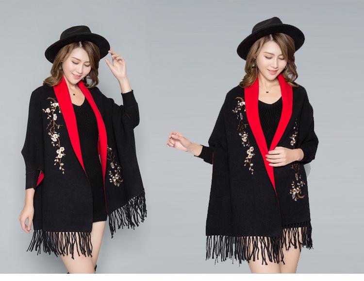 Korean Style Embroidered Shawl Cape: Versatile Knit Scarf for All Seasons