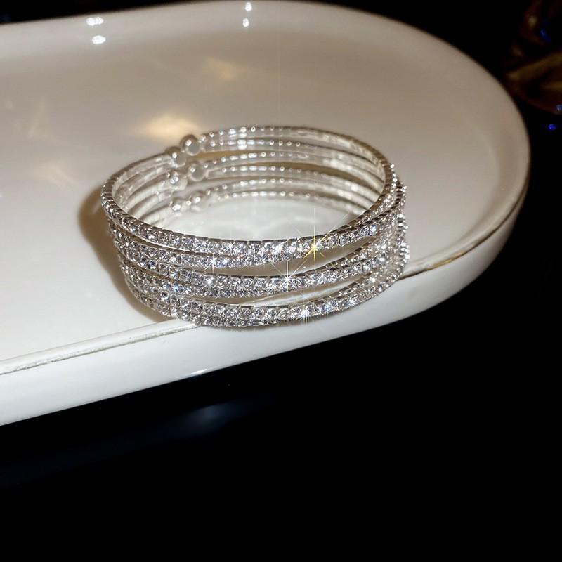 Inlaid Zircon Geometric Open Bangle - Elegant, High-End Design for Versatile Women's Fashion