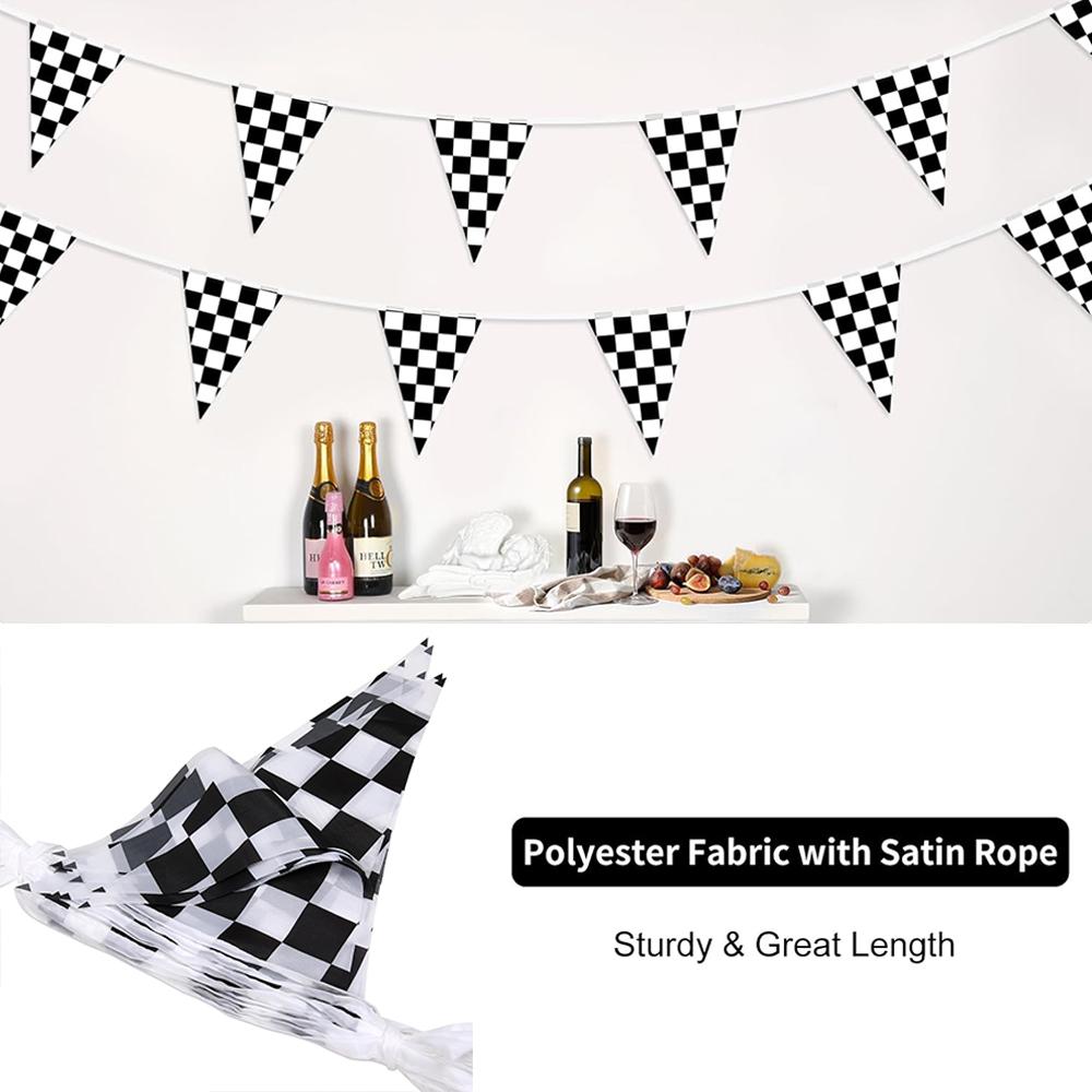 Hanging Flag Black and White Checkered Racing Pennant Banner for Nascar Theme Race Car Birthday Formula 1 Party Decoration Favor