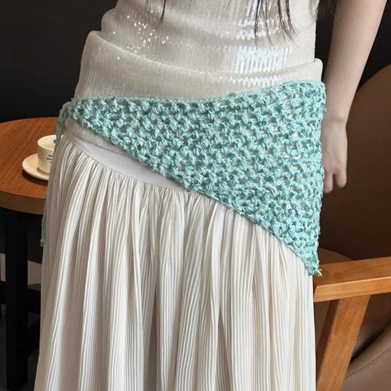 Versatile Sequined Knit Beanie and Triangle Scarf Belt Set for Fashionable Winter Dressing