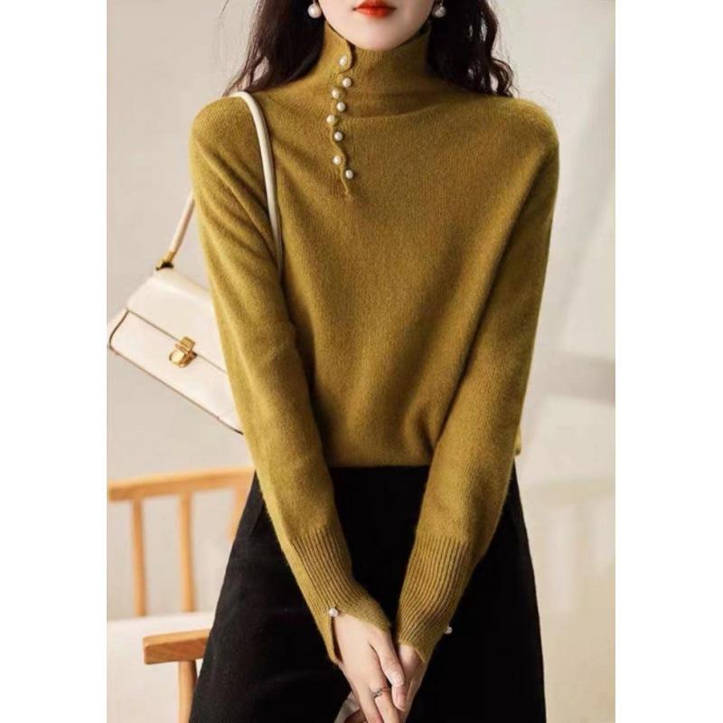 

Красота Онлайн Мастерство Дизайн Пуговицы Теплые Водолазки Вязаный Свитер Женский XL жёлтый