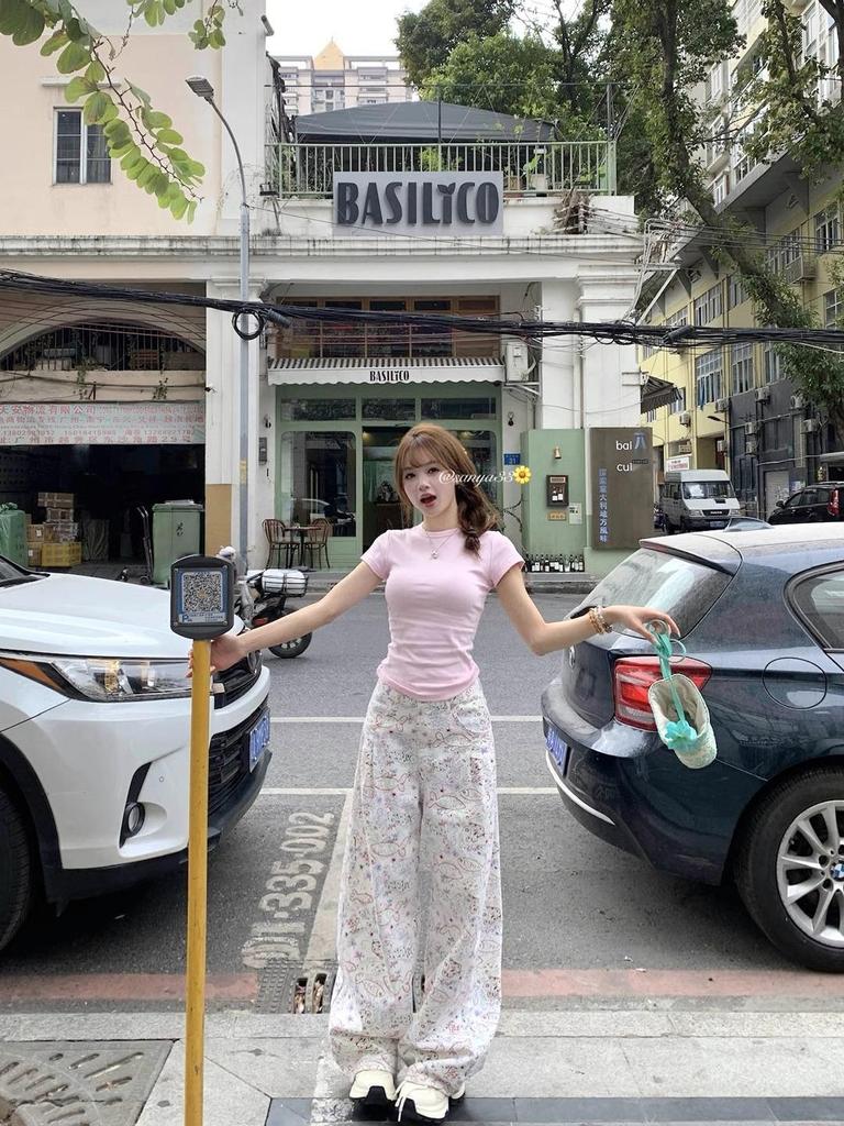 White Fish Print Jeans: 2025 Spring/Summer Women's Loose Casual Wide-Leg Pants