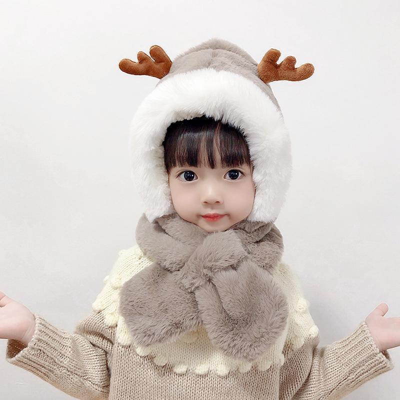 

2025 Winter Plush Kids Hat & Scarf with Cute Deer Antlers and Ear Protection