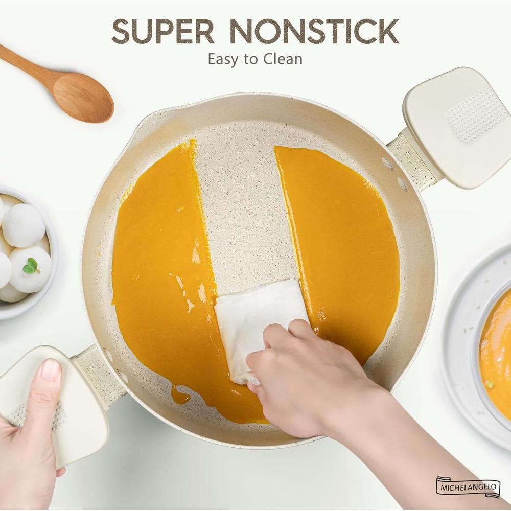 MICHELANGELO 6QT Granite Coating Nonstick Stock Pot with Lid Pasta Pot with Twist and Lock Handles Multipurpose Pot Cookware