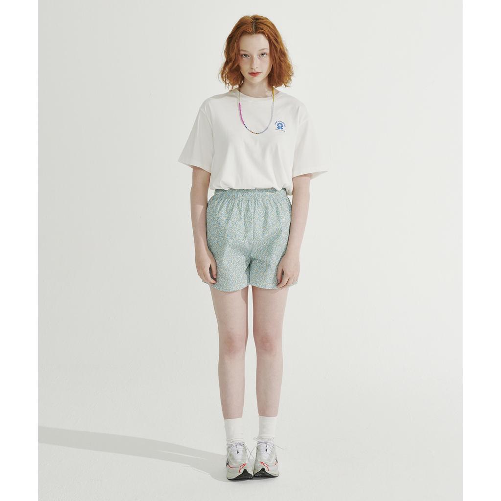 BETWEEN A AND B Flower Print Elastic Waist Shorts [Teal]