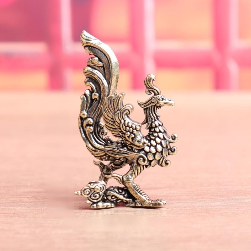 Elegant Antique Brasses Phoenixes Sculpture Spreading Wing with Auspicious Cloud Base Chinese Mythologies Bird Ornament Gift