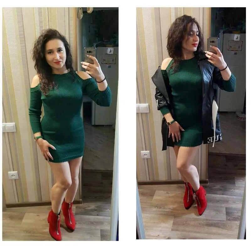 Schulterfreies, langärmliges Strickkleid für Damen, sexy und eng anliegender Strickpullover, Hüftwickel-Unterziehpullover, ausgehöhlt, mittellang