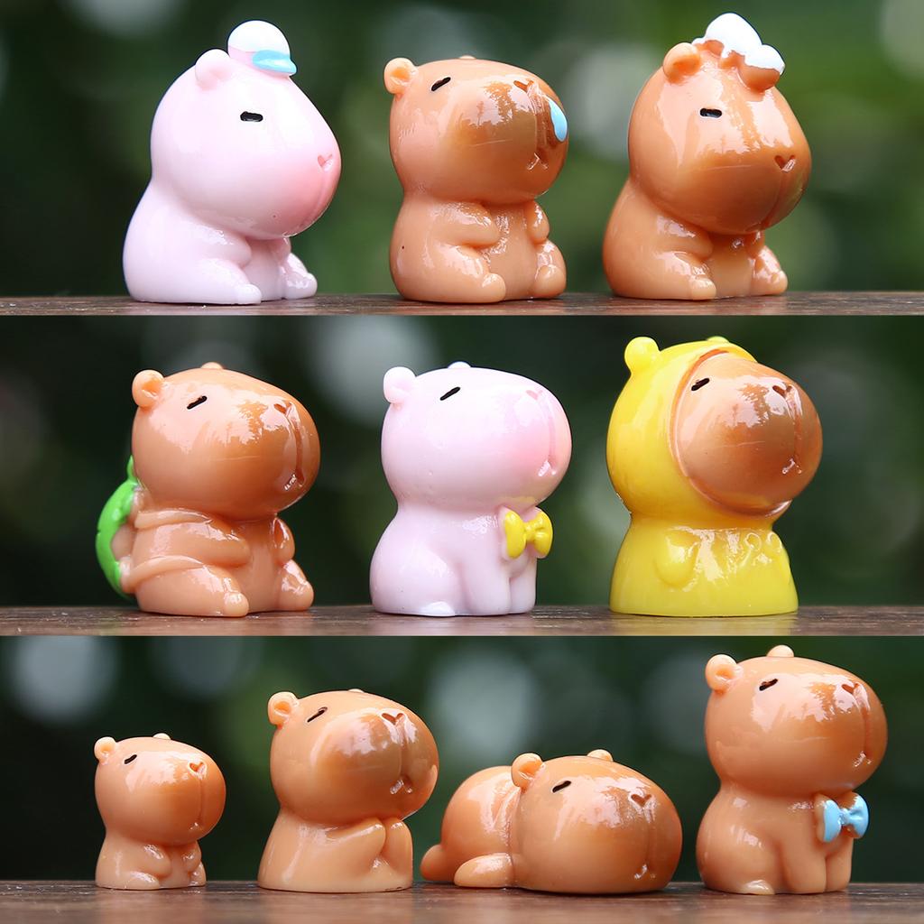 10Pcs/Set New Mini Simulation Capybara Resin Doll Toys Creative Cute Animal Capybara Micro Landscape Desktop Decor Ornaments